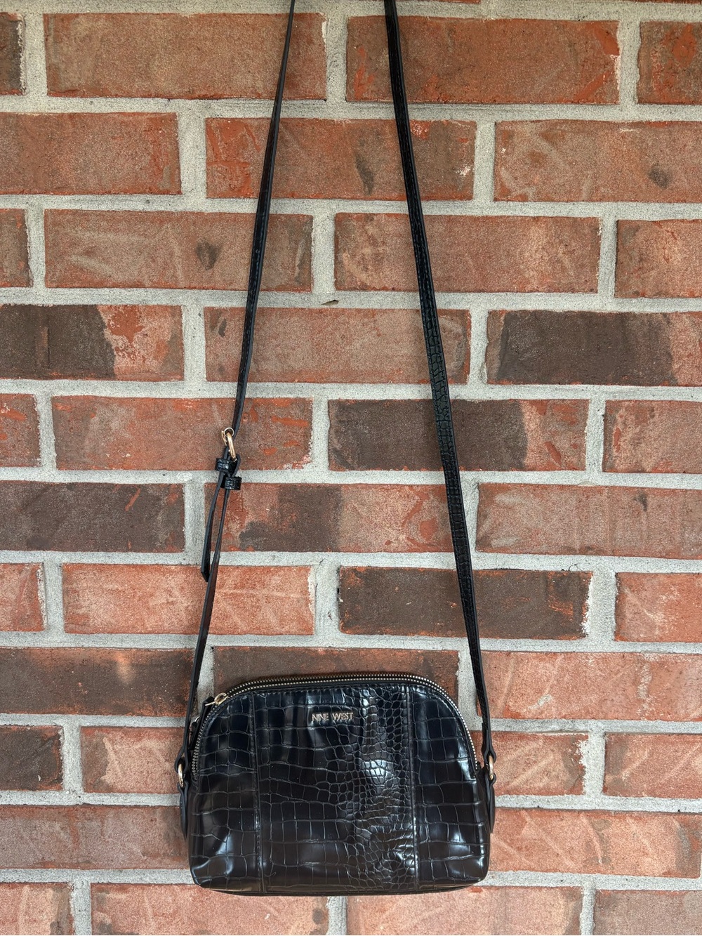 Nine West Black Croc-Embossed Crossbody Purse